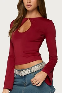 Edikted Dena Keyhole Flared Long Sleeve Top