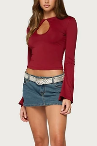 Edikted Dena Keyhole Flared Long Sleeve Top