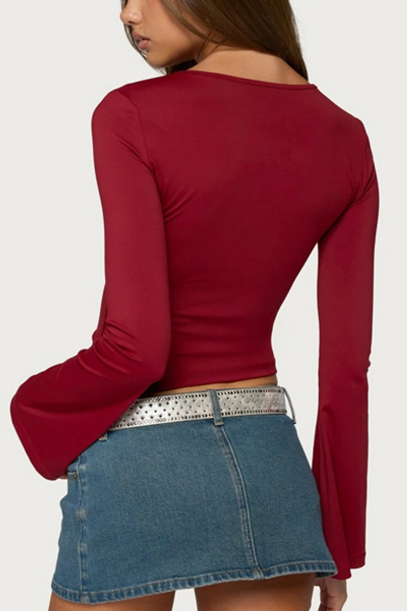 Edikted Dena Keyhole Flared Long Sleeve Top
