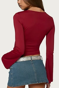 Edikted Dena Keyhole Flared Long Sleeve Top