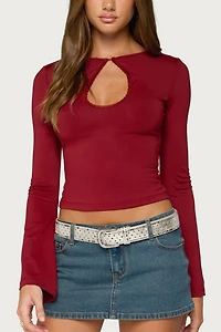 Edikted Dena Keyhole Flared Long Sleeve Top