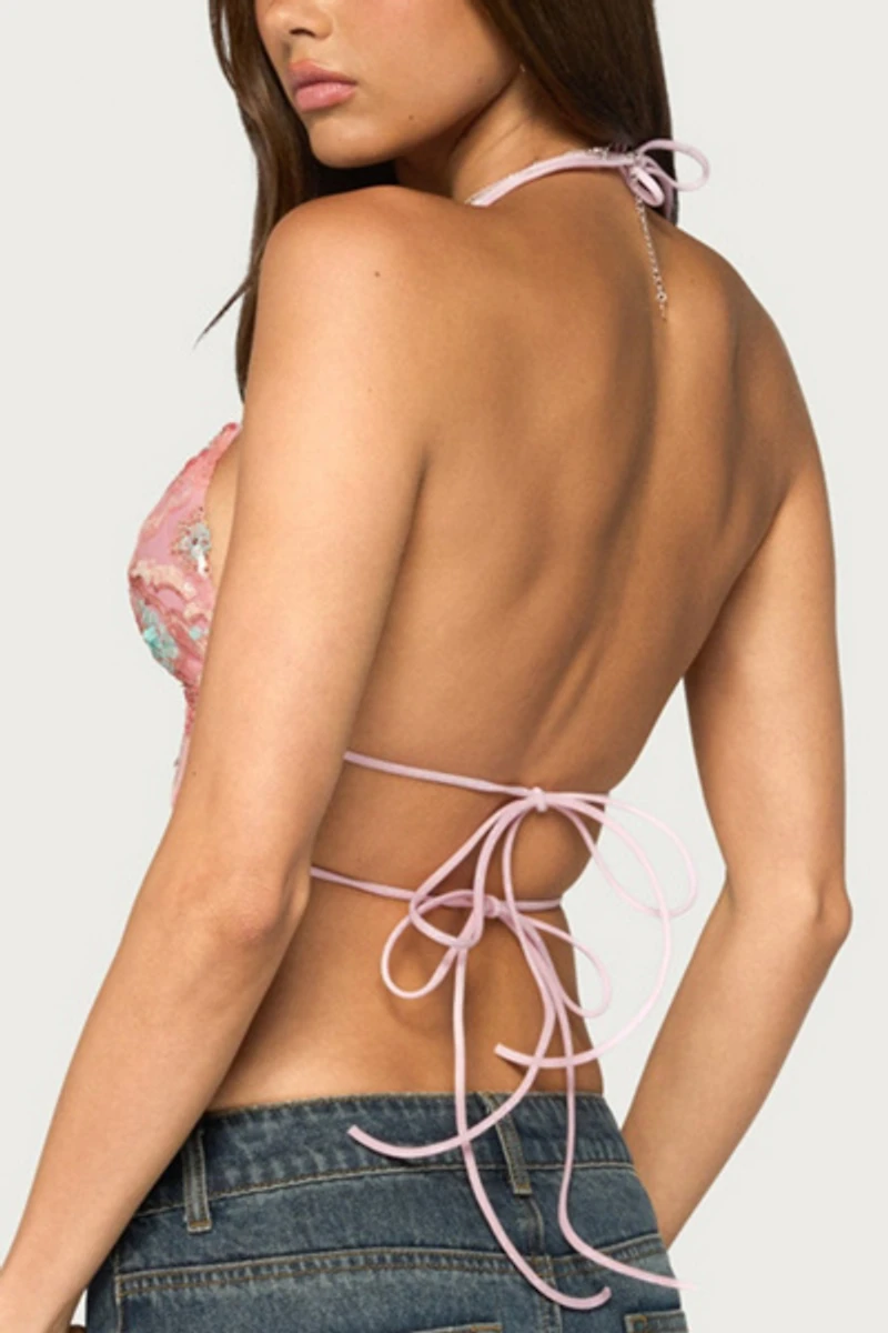 Edikted Cheri Bead & Sequin Backless Top