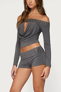 Edikted Amy Studded Off Shoulder Cowl Neck Top
