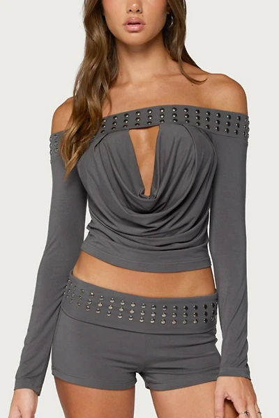 Edikted Amy Studded Off Shoulder Cowl Neck Top