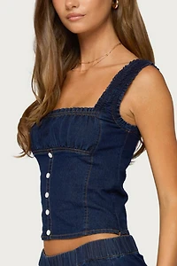 Edikted Aggie Ruched Button Denim Top