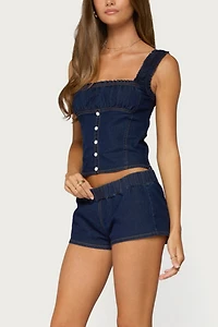 Edikted Aggie Ruched Button Denim Top