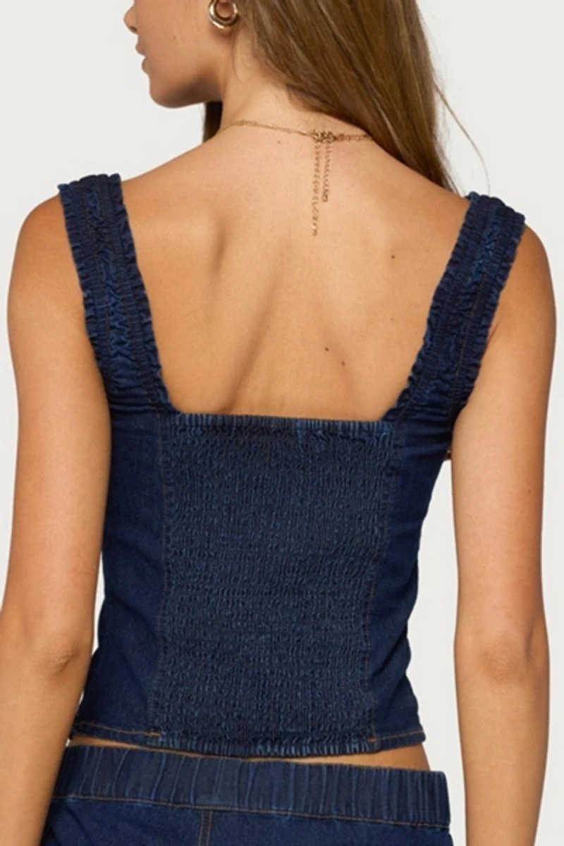 Edikted Aggie Ruched Button Denim Top