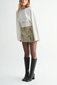 Jemina Denim High-Rise Printed Leopard Denim Skort