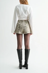 Jemina Denim High-Rise Printed Leopard Denim Skort