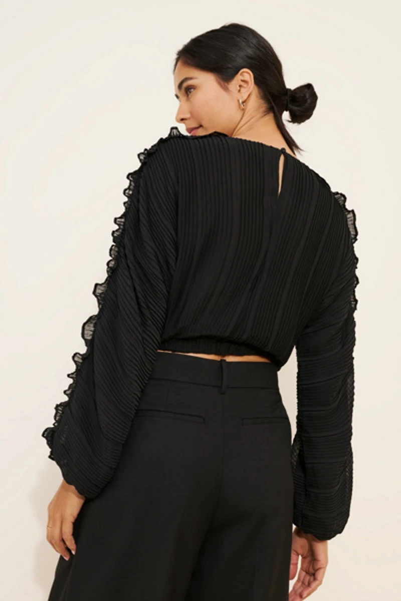 Endless Rose Plisse Long Sleeve Blouse