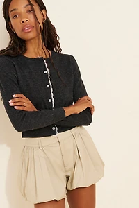 Cubic Lace Trim Placket Cardigan