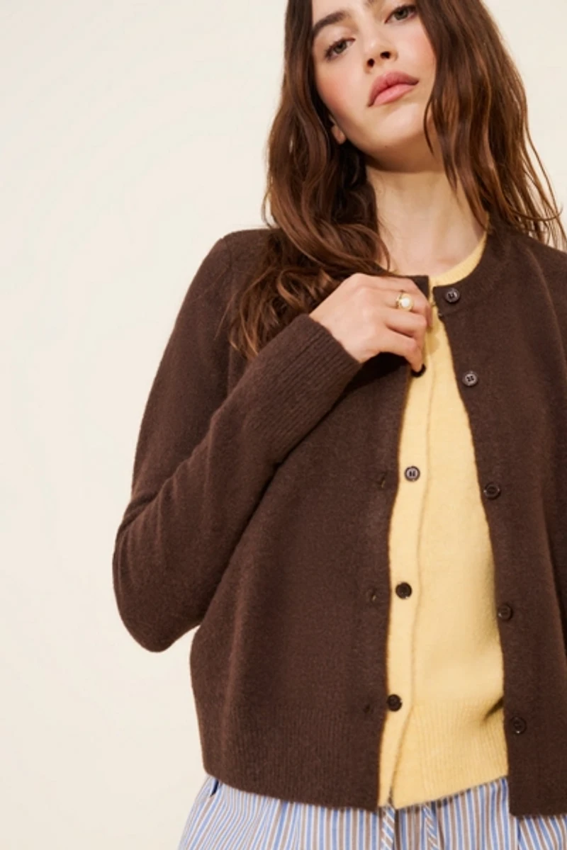 Cubic Crewneck Knit Button Up Twofer Cardigan