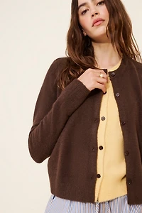 Cubic Crewneck Knit Button Up Twofer Cardigan