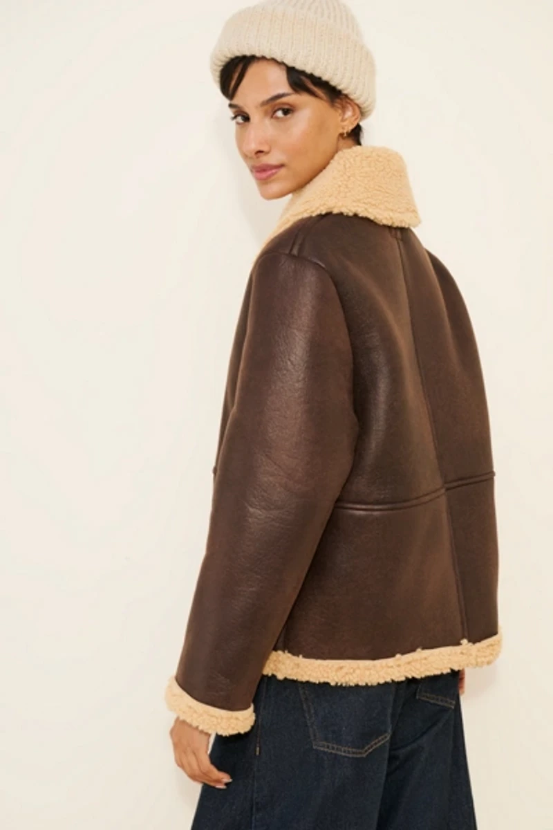 Crescent Farah Short Shearling Trim Jacket
