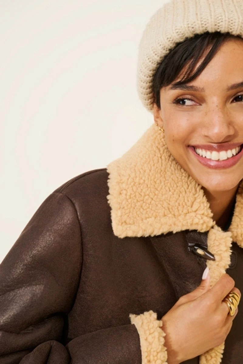 Crescent Farah Short Shearling Trim Jacket