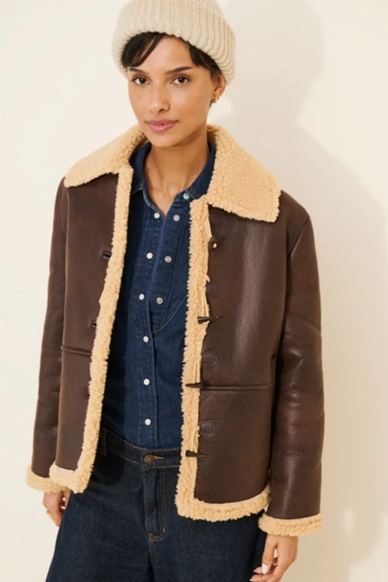 Crescent Farah Short Shearling Trim Jacket