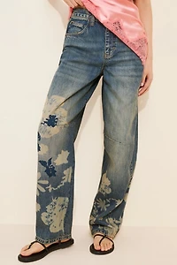 BDG Logan Printed Buckle Baggy Barrel Jeans