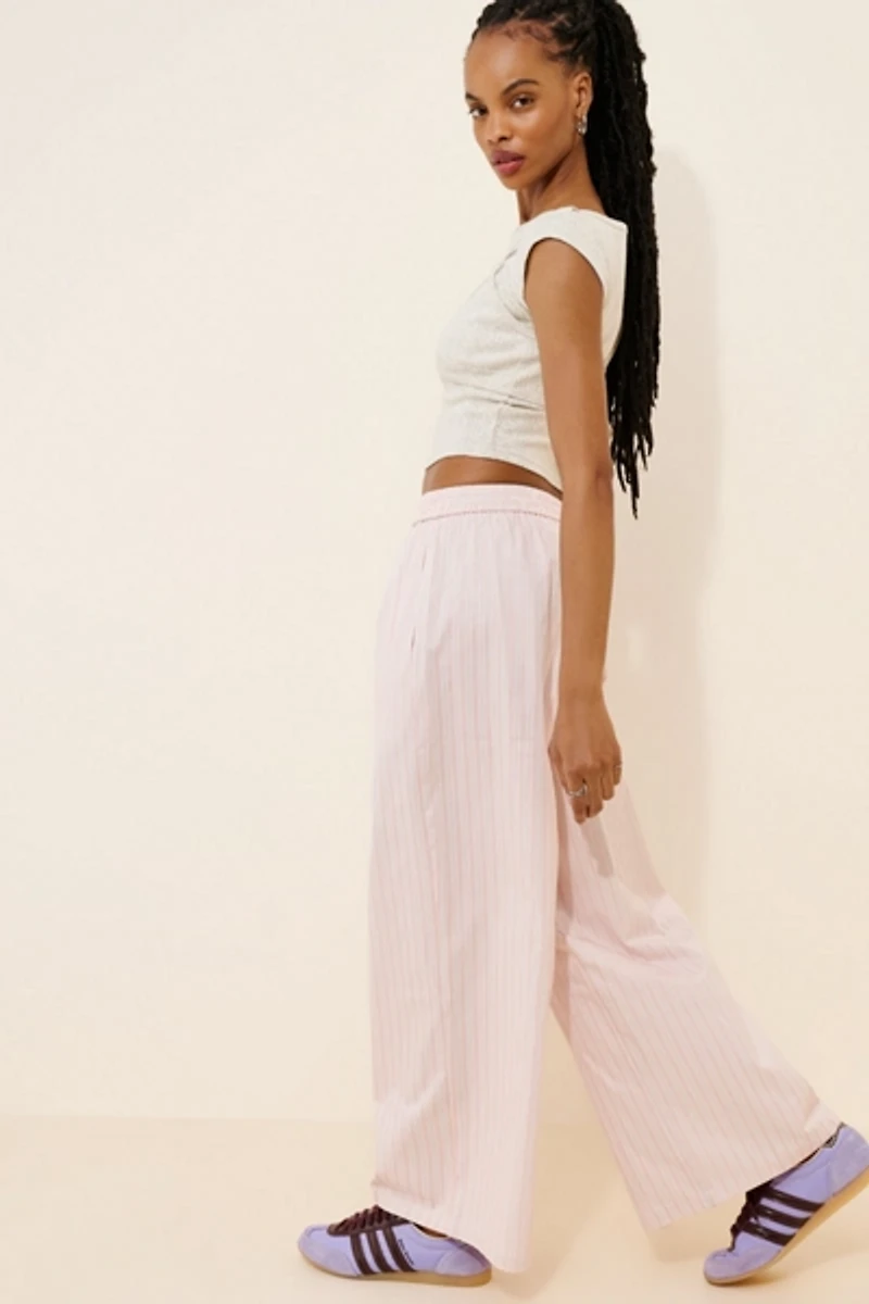 Cubic Pleated Striped Wide Leg Pants