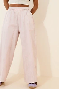 Cubic Pleated Striped Wide Leg Pants