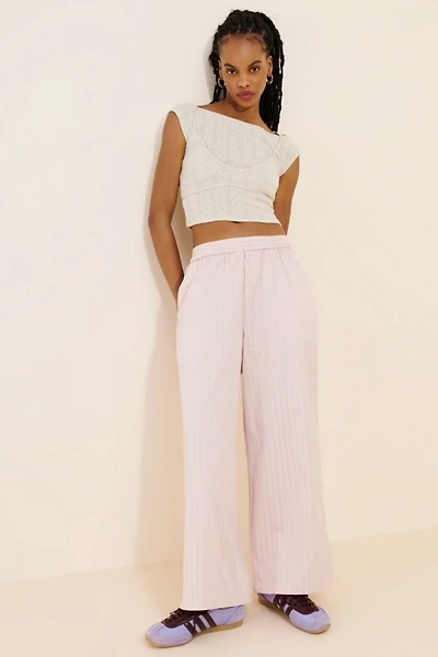 Cubic Pleated Striped Wide Leg Pants