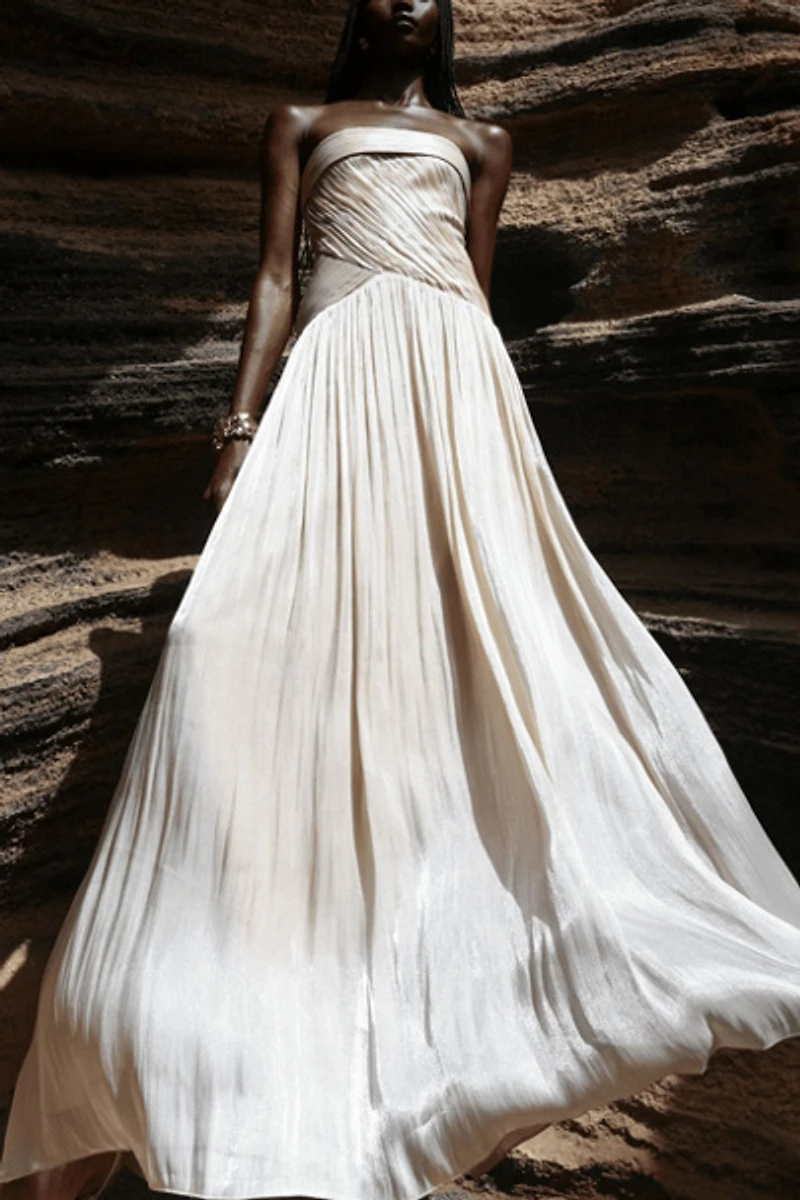 Miss Circle Olivine Crystal Organza Strapless Maxi Dress
