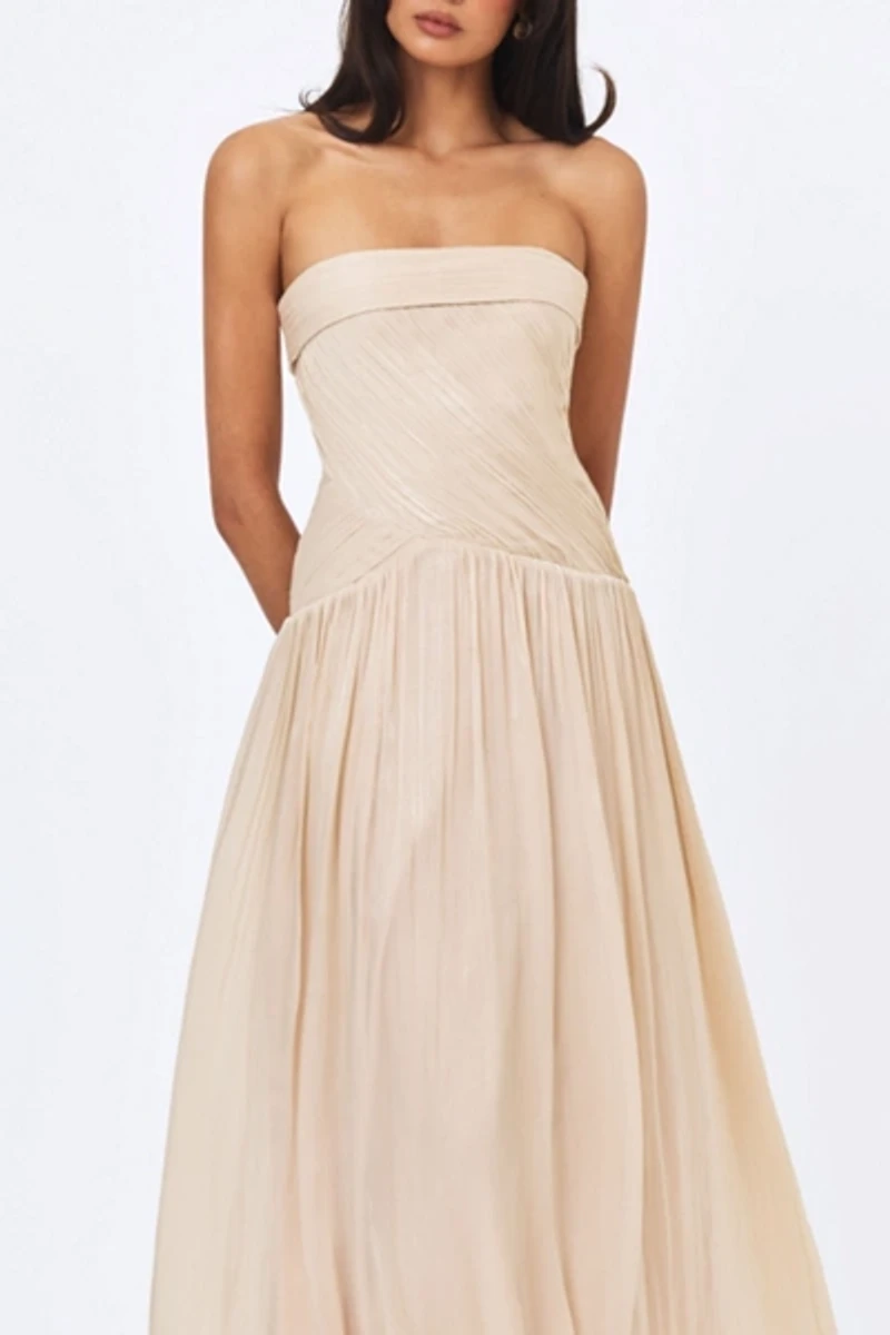 Miss Circle Olivine Crystal Organza Strapless Maxi Dress