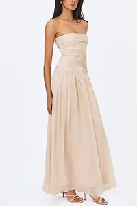 Miss Circle Olivine Crystal Organza Strapless Maxi Dress
