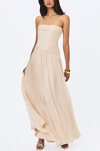 Miss Circle Olivine Crystal Organza Strapless Maxi Dress