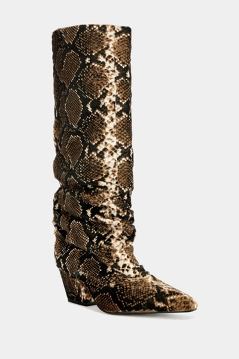 Azalea Wang Francoise Snake Print Block Boot