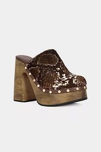 Azalea Wang Picard Snake Print Heeled Clog