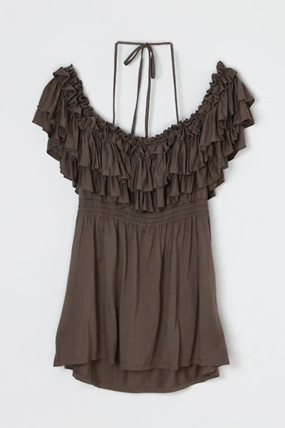 Vintage Y2k Dark Brown Ruffled Top with Halter Tie