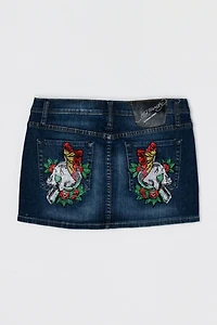Vintage Y2k Ed Hardy Rhinestone Denim Mini Skirt