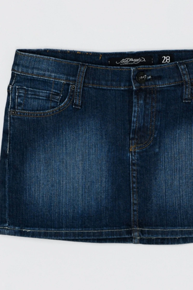 Vintage Y2k Ed Hardy Rhinestone Denim Mini Skirt