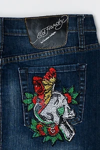 Vintage Y2k Ed Hardy Rhinestone Denim Mini Skirt