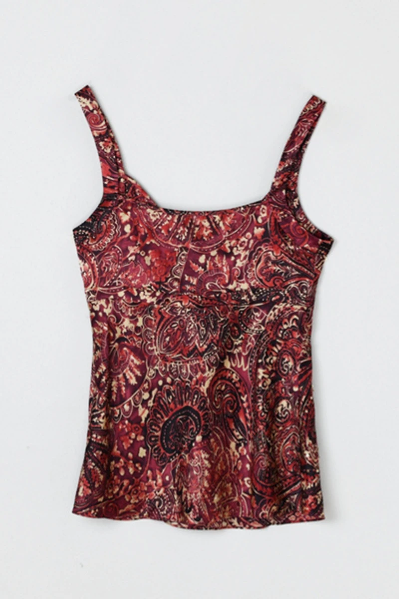 Vintage Y2k Dark Red Beaded Silk Top