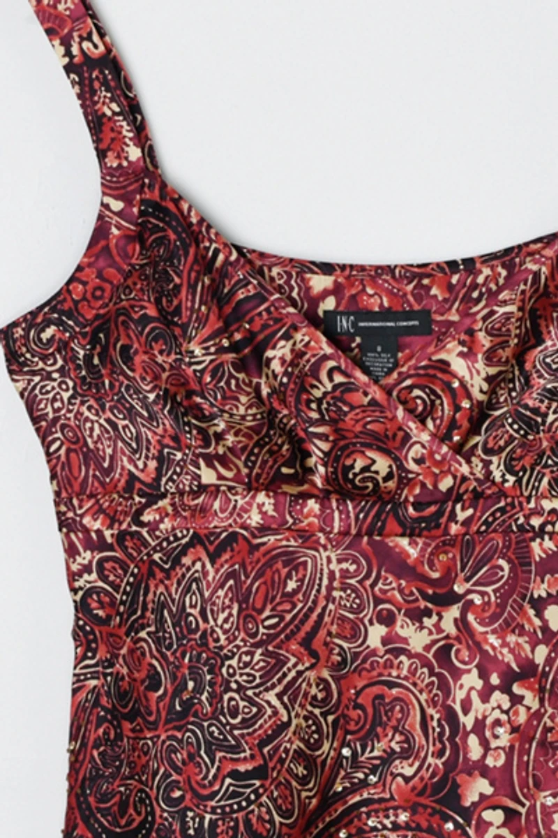 Vintage Y2k Dark Red Beaded Silk Top