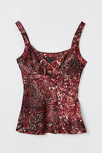Vintage Y2k Dark Red Beaded Silk Top