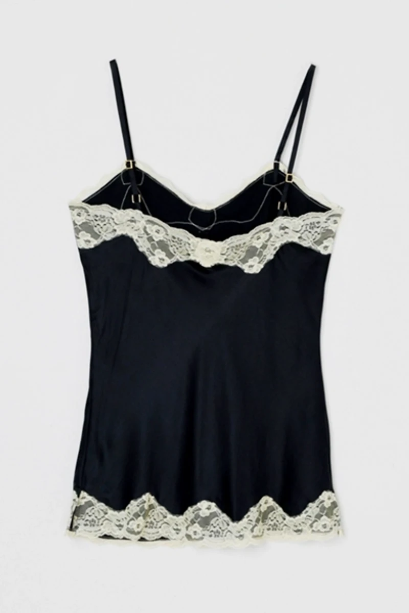 Vintage Y2k Lacy Black & Cream Silk Top