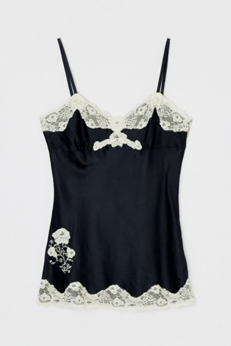 Vintage Y2k Lacy Black & Cream Silk Top