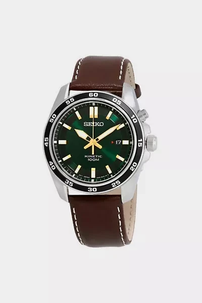 Seiko Kinetic Green Dial Brown Leather Men's Watch SKA791