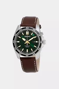 Seiko Kinetic Green Dial Brown Leather Men's Watch SKA791
