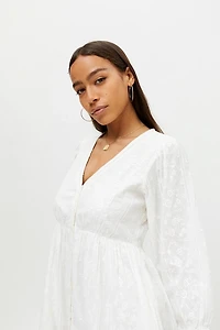 UO Cass Embroidered Long Sleeve Mini Dress