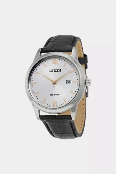 Citizen Eco-Drive Silver Dial Black Leather Men's Watch AW1236-03A