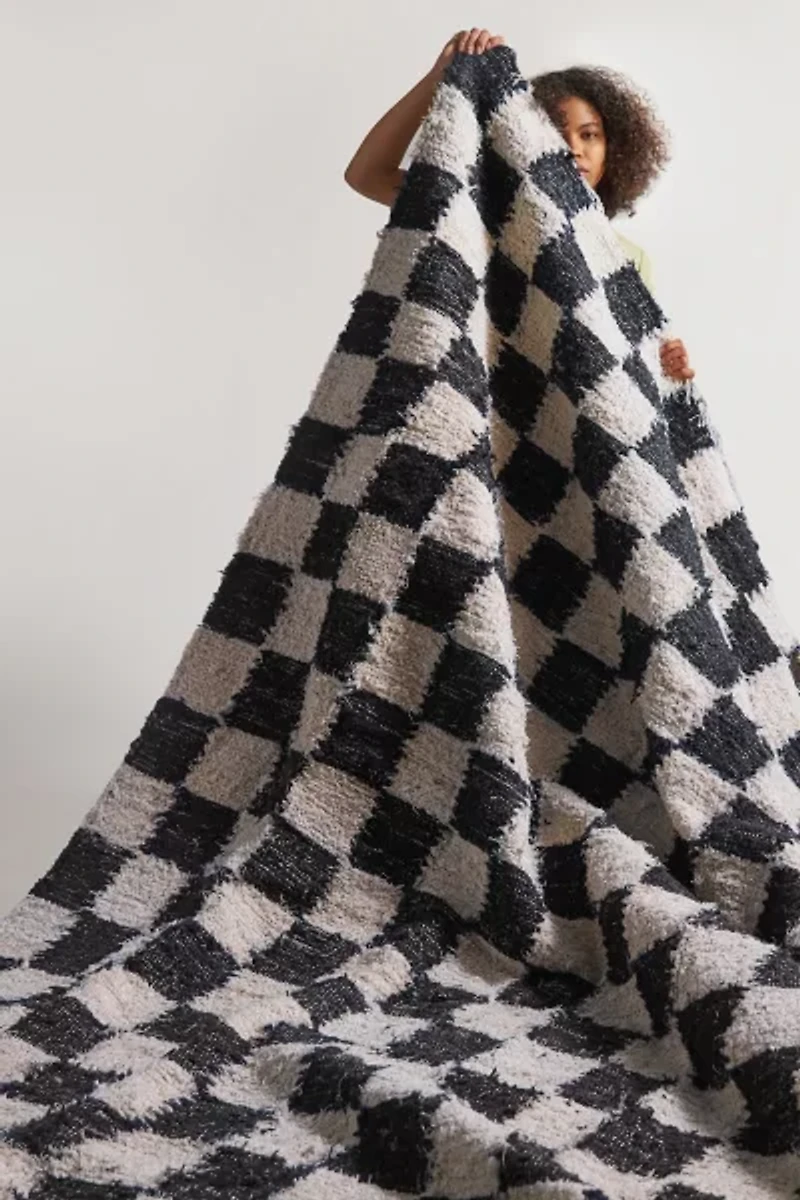 Checkerboard Woven Shag Rag Rug