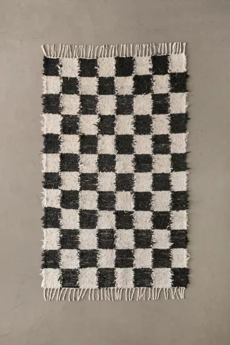 Checkerboard Woven Shag Rag Rug