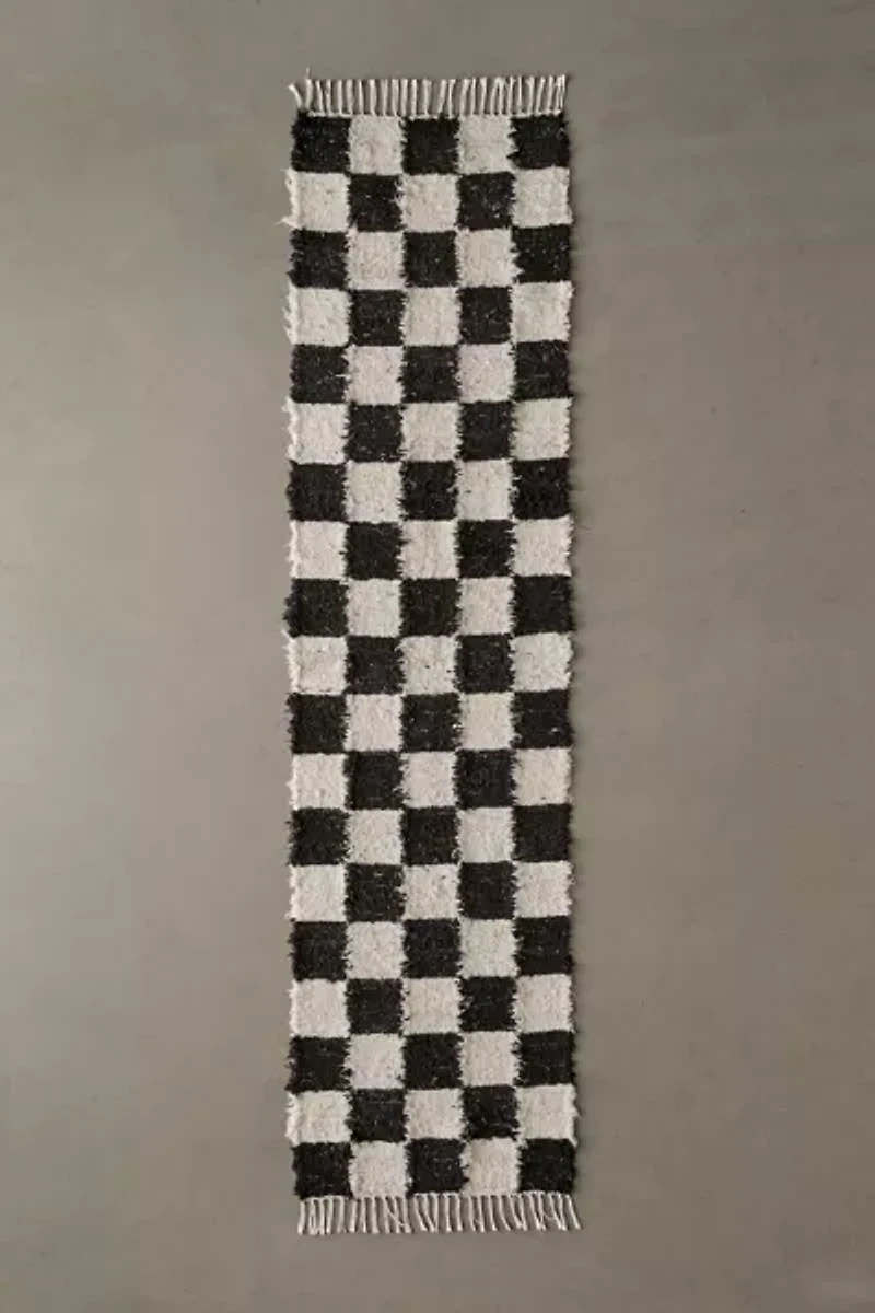 Checkerboard Woven Shag Rag Rug