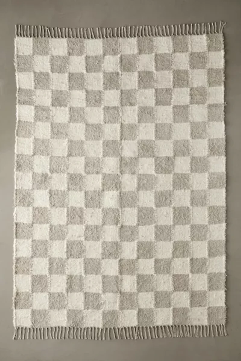 Checkerboard Woven Shag Rag Rug