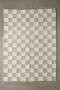 Checkerboard Woven Shag Rag Rug