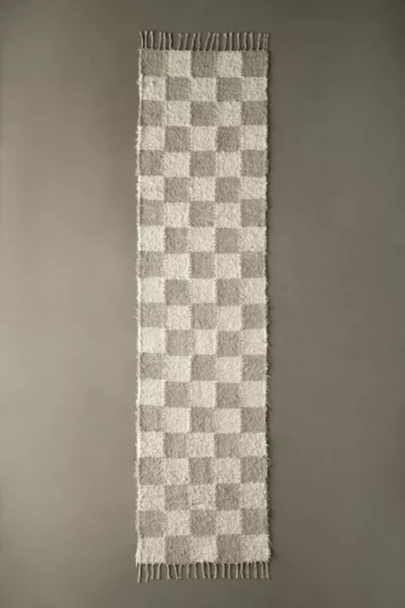 Checkerboard Woven Shag Rag Rug
