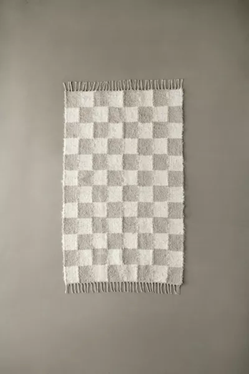 Checkerboard Woven Shag Rag Rug